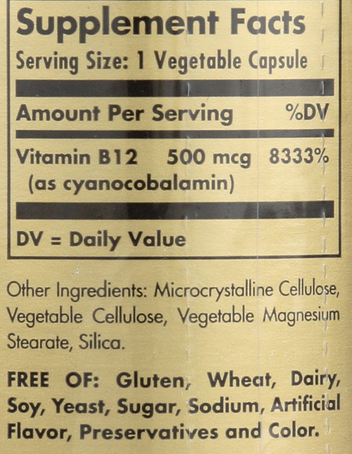 Vitamin B12 500mcg 100 Vegetable Capsules