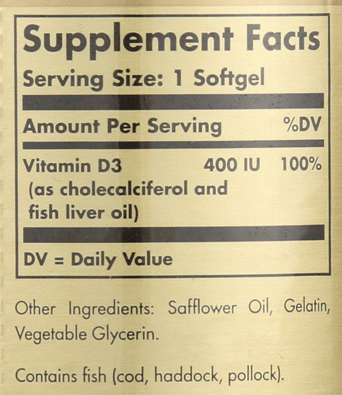 Vitamin D3 Cholecalciferol 400 IU 100 Softgels