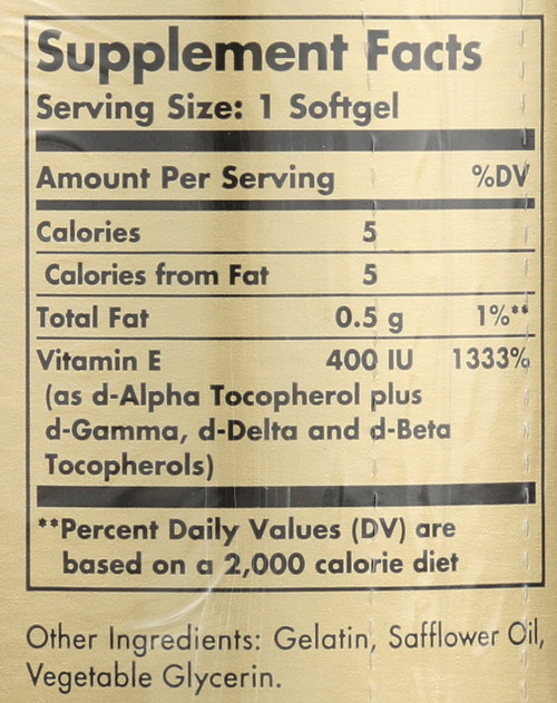 Vitamin E 400 IU 100 Mixed Softgels 400 IU d-Alpha Tocopherol & Mixed Tocopherols