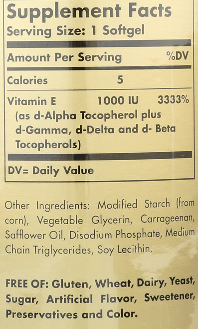 Vitamin E 1000 IU 100 Vegetarian Softgels 1000 IU d-Alpha Tocopherols & Mixed Tocopherols
