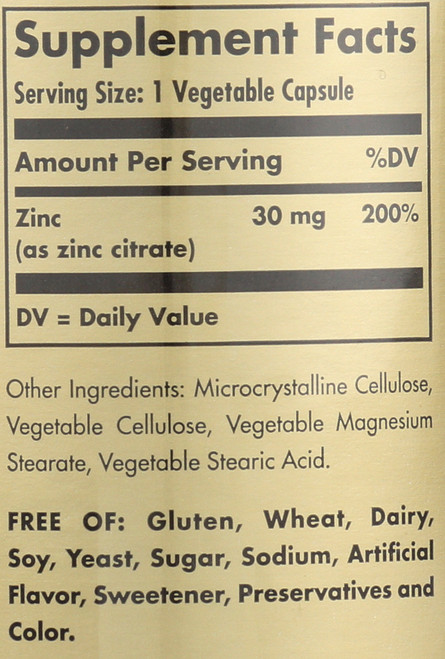 Zinc Citrate 30mg 100 Vegetable Capsules