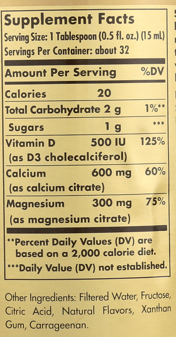 Liquid Calcium Magnesium Citrate with Vitamin D3 - Natural Orange-Vanilla Flavor 16 oz