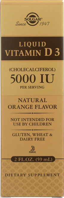 Liquid Vitamin D3 Cholecalciferol 5000 IU - Natural Orange Flavor 2 oz