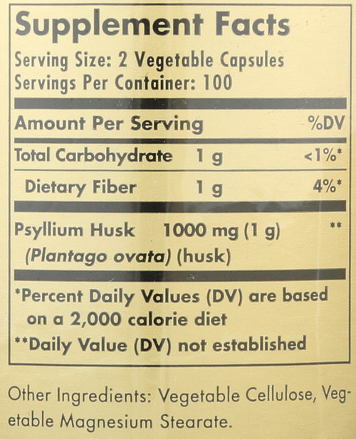 Psyllium Husks Fiber 500mg 200 Vegetable Capsules