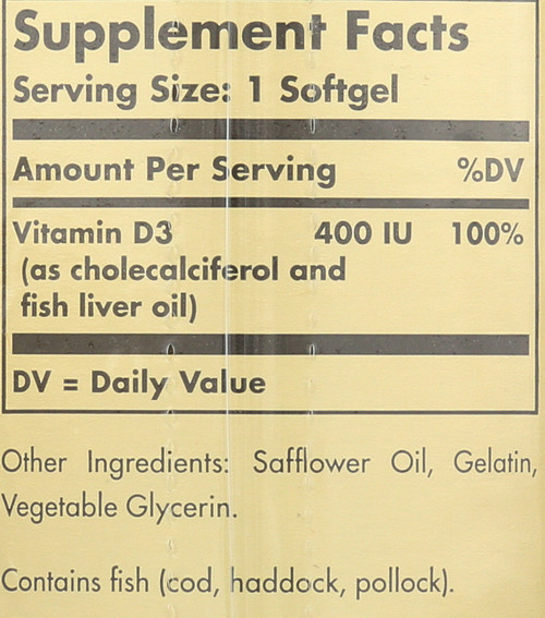 Vitamin D3 Cholecalciferol 400 IU 250 Softgels