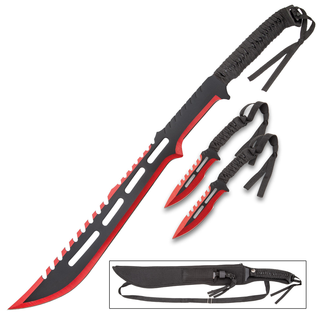 Red Reign Short Sword And Throwing Knife Set With Sheath - Hero