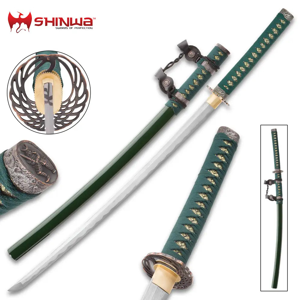 Shinwa Hand Forged Folded Real Damascus Steel Samurai Katana Sword - Razor Sharp, Blue, Full Tang