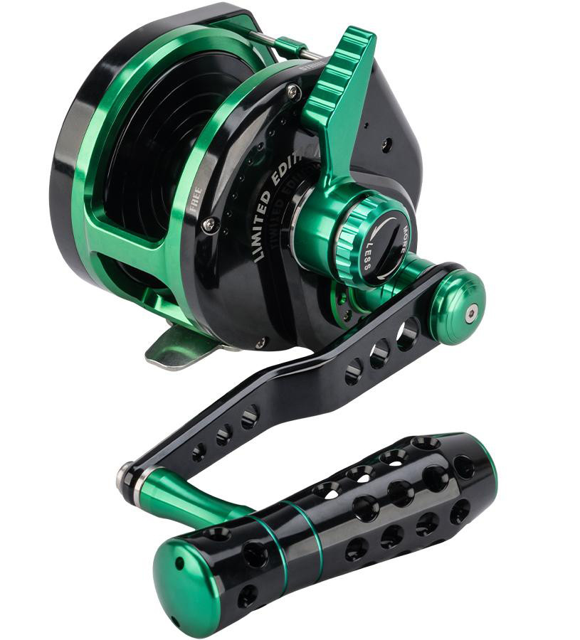 80 lb line fishing reel EatMyTackle 80 Wide Reel on Blue Marlin Tournament Edition Rod