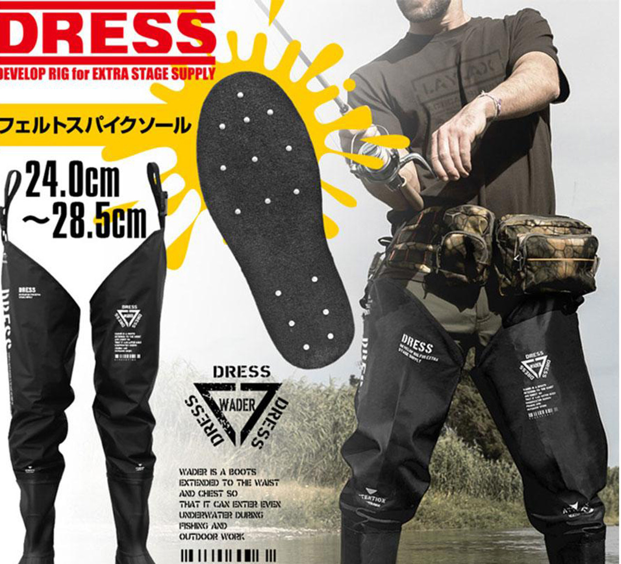 DRESS Fishing Hip Waders w/ Felt Spike Sole - Hero Outdoors