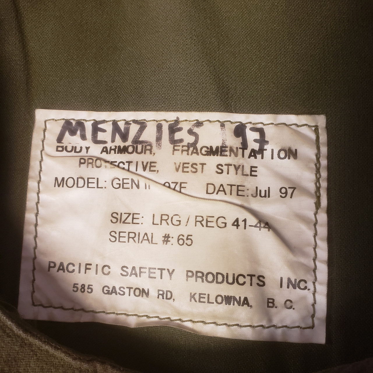 Canadian Armed Forces Gen II Fragmentation Protective Vest - Dated