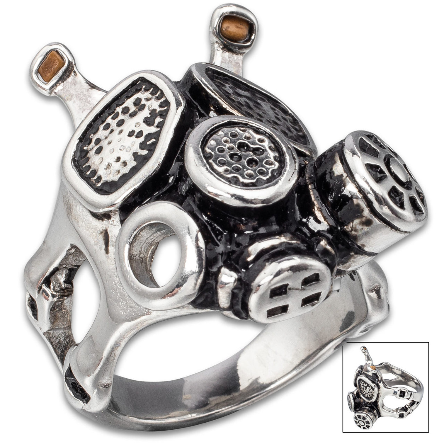 Apocalyptic Stainless Steel Gas Mask Ring