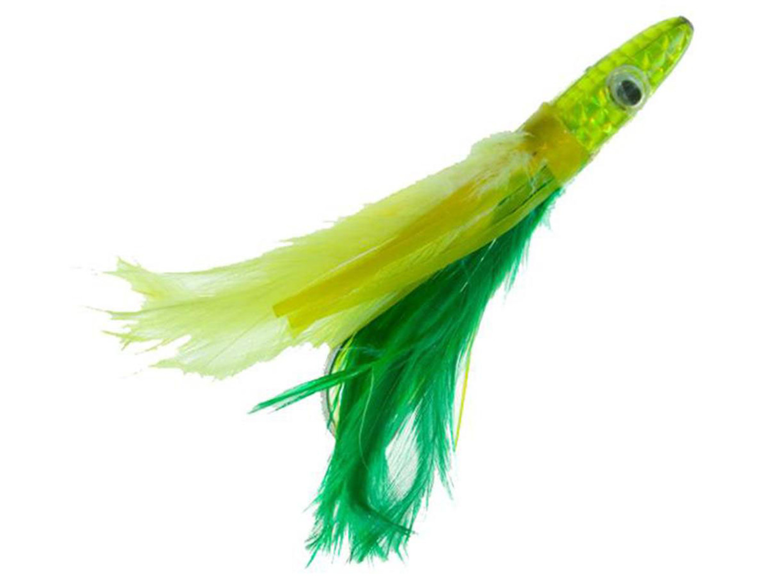 Boone Tuna Treat Rigged Trolling Feather (Color: Green/Yellow 6" 6/0 Hook 1 1/2 oz)