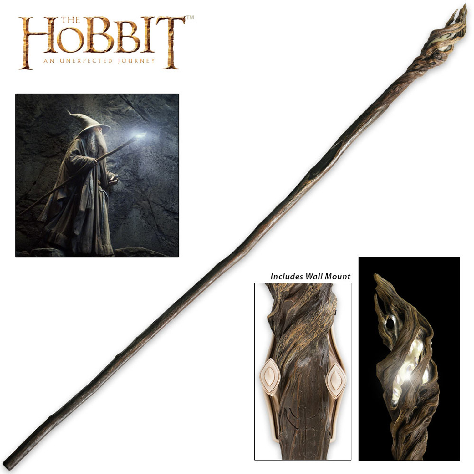 The Hobbit Illuminated Staff of The Wizard Gandalf the Grey With Wall Mount