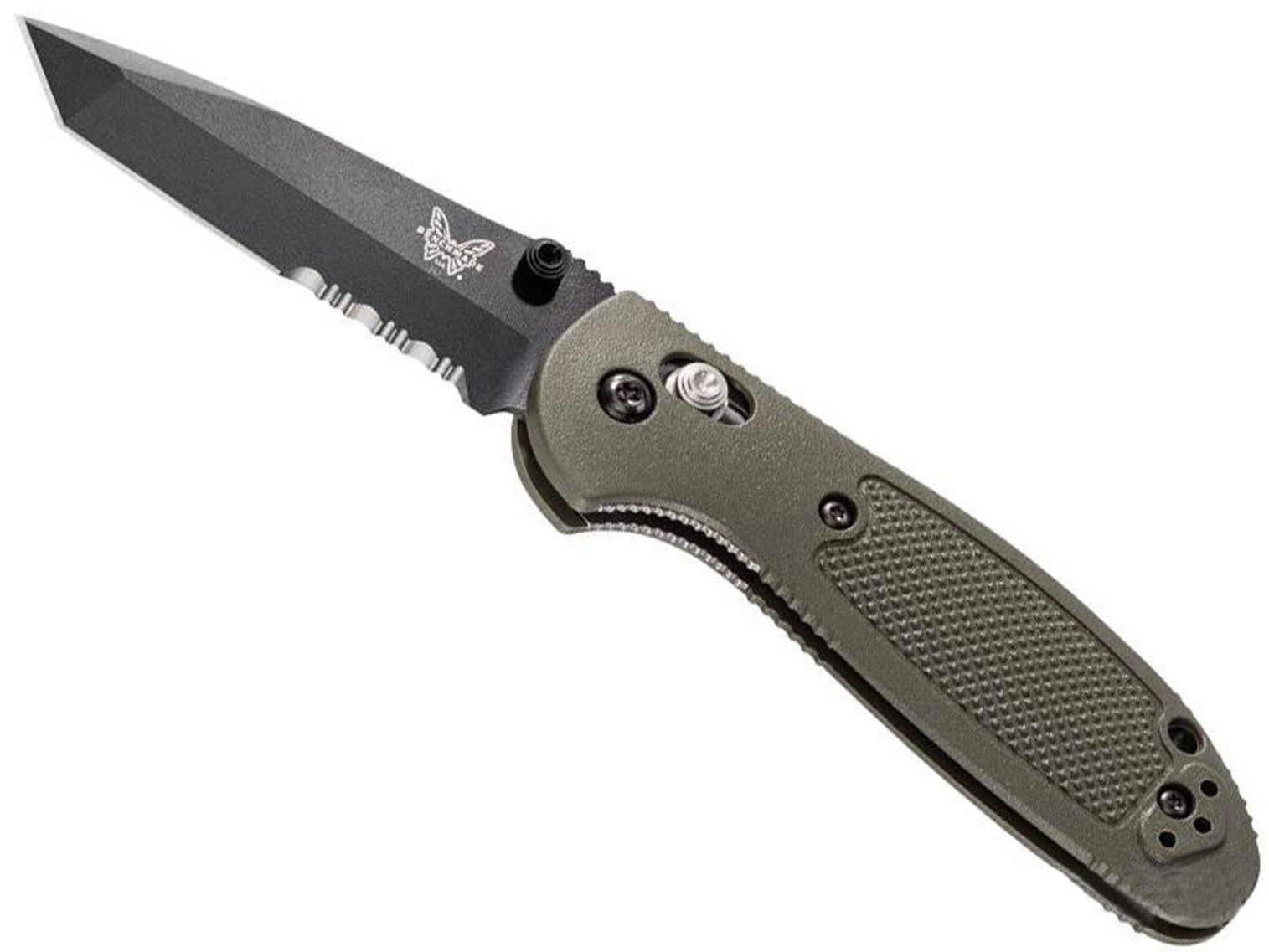 Benchmade / Pardue S30V Mini Griptilian Folding Knife (Model: Tanto / Black Serrated / OD Green Nylon)