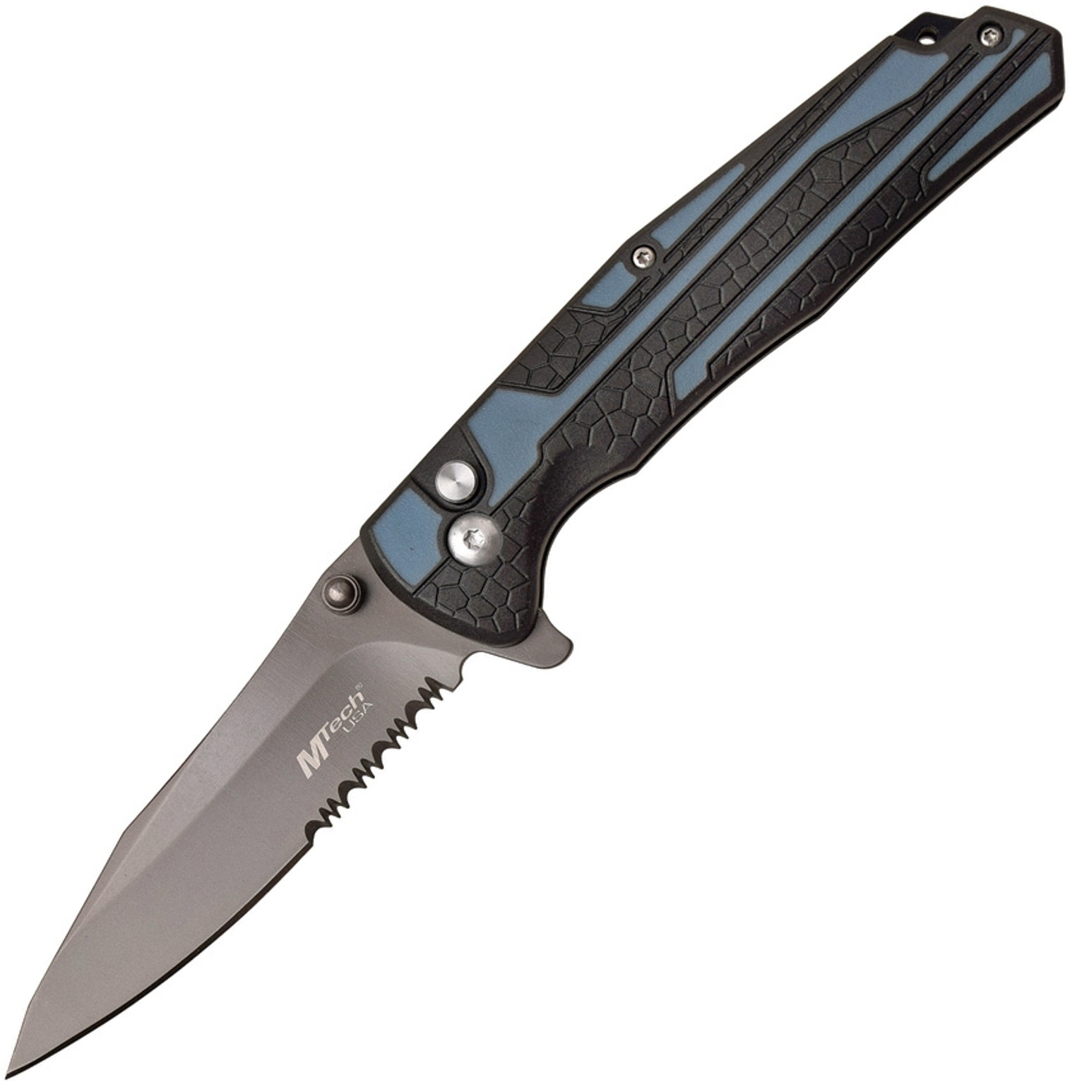 MTech 4.75″ Manual Folder – Serrated - Blue/BLK Handle