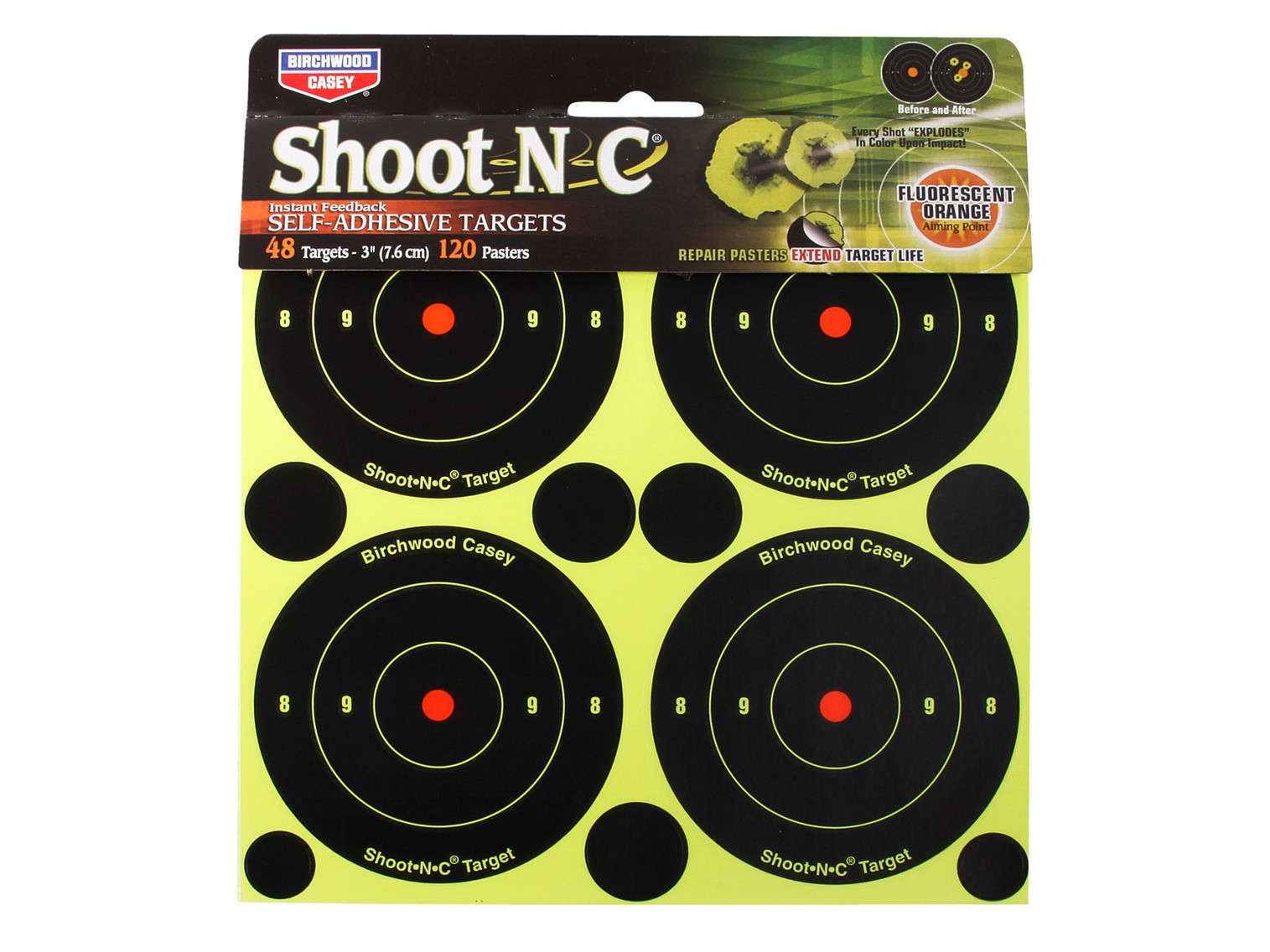 Birchwood Casey Shoot-N-C 3" Targets, 48 Bullseye Targets - 120 Pasters