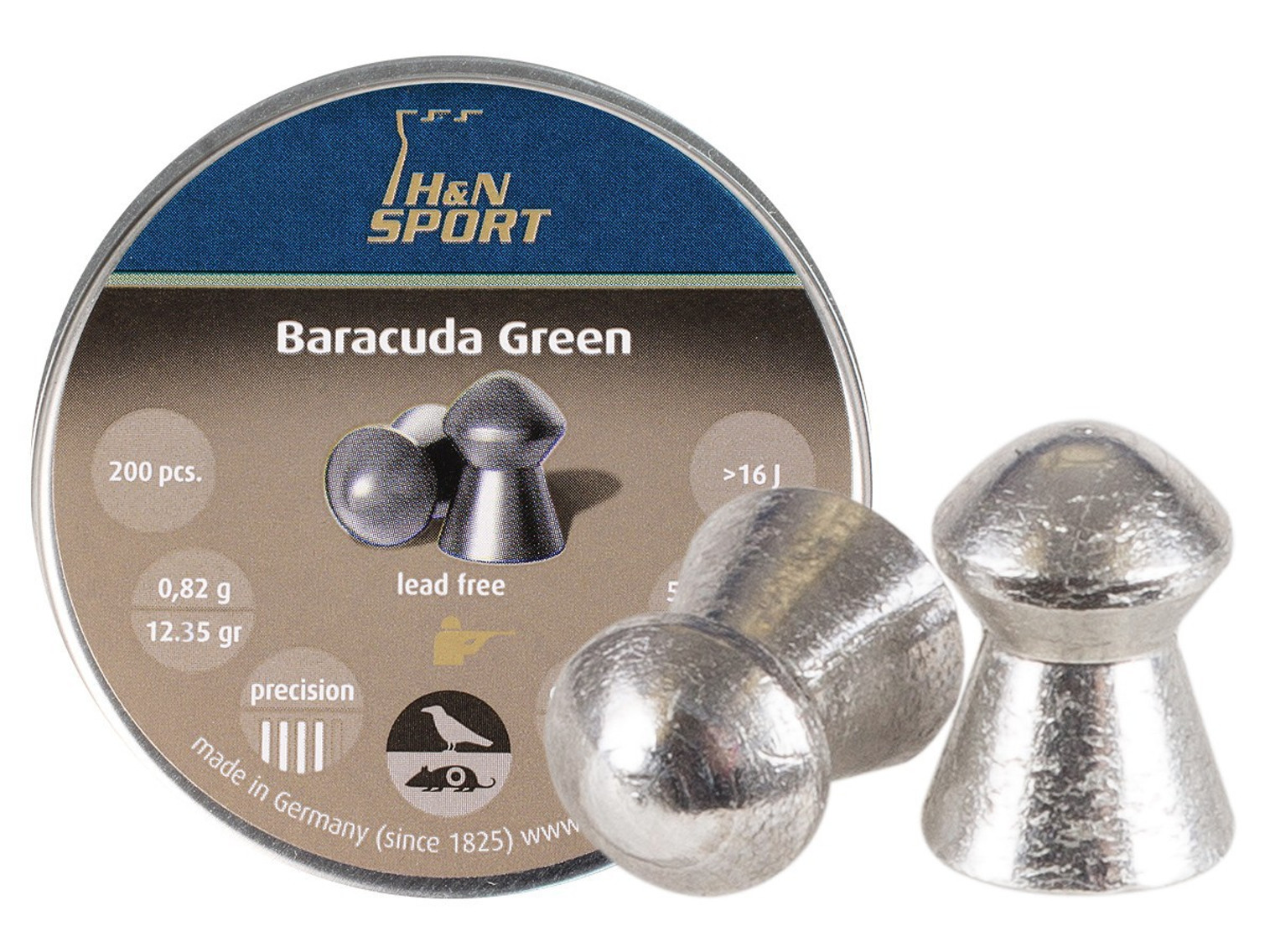 H&N Baracuda Green .22 Cal, 12.35 Grains, Domed, Lead-Free, 200ct