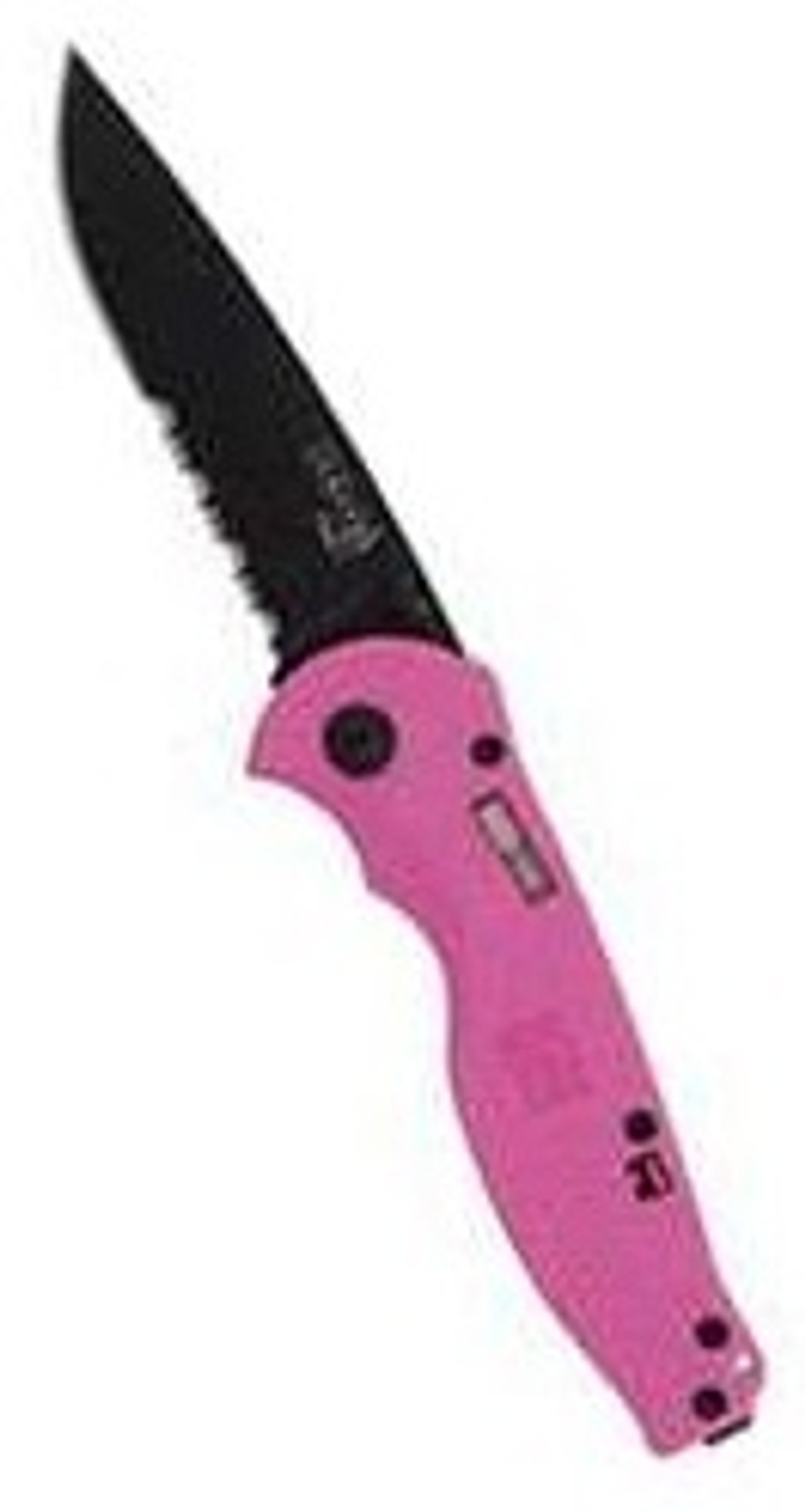 SOG Black TiNi Pink Handle Partially Serrated Flash I Knife