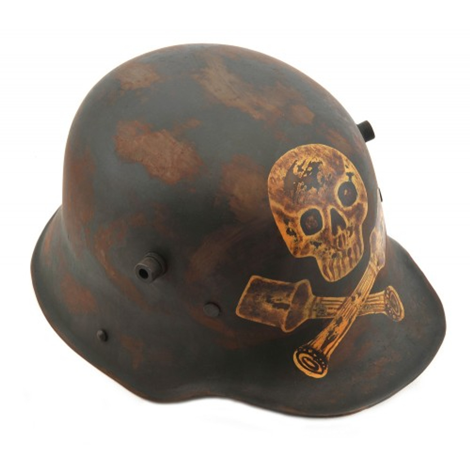 German WW1 M1916 Steel Helmet Stormtrooper Sturmtruppen w/Skull & Crossed Grenades Hand Aged