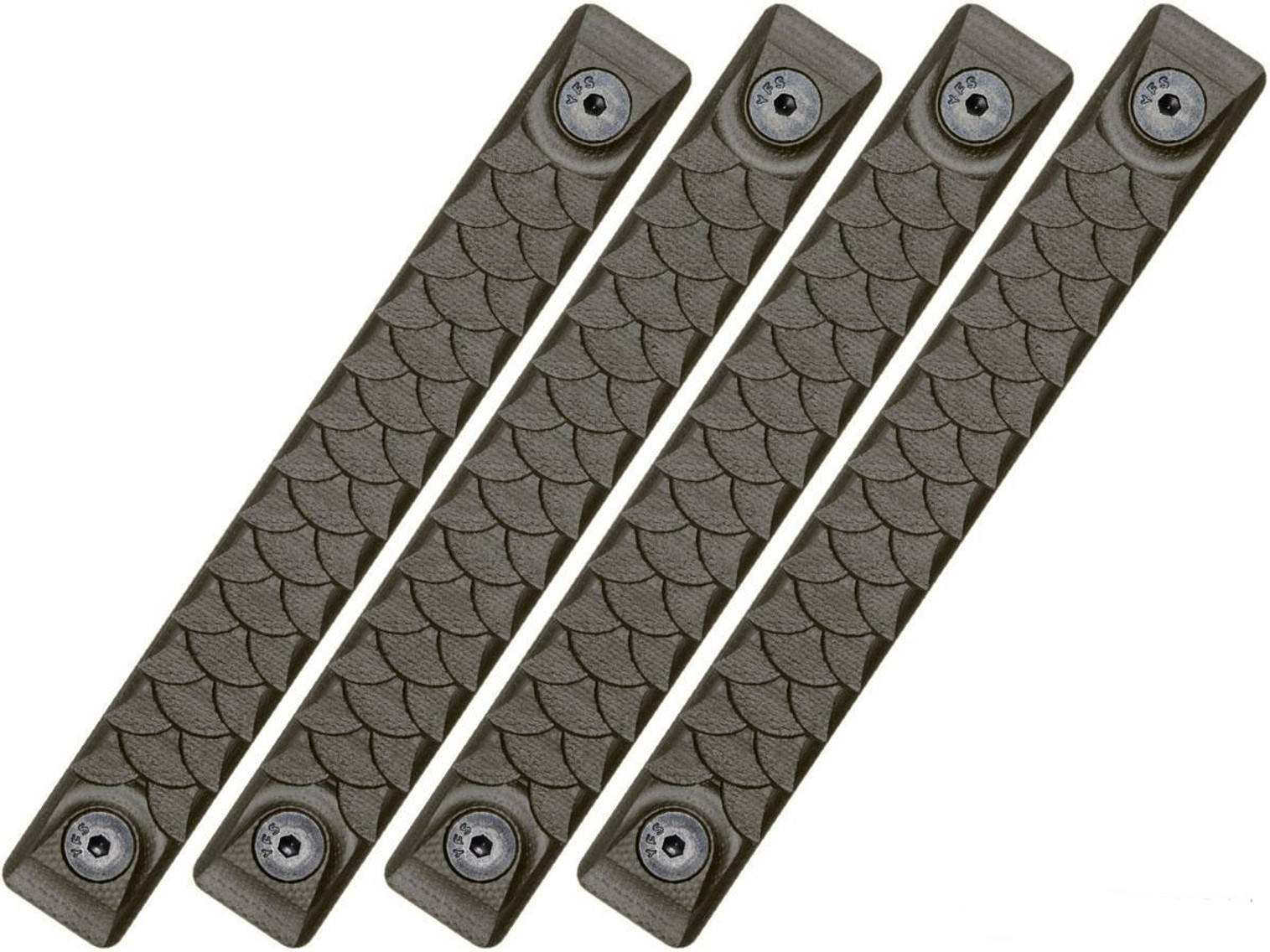 RailScales HTP Scales for Accessory Handguards (Model: OD Green / Keymod / Dragon / 4 Pack / 5 Slot)