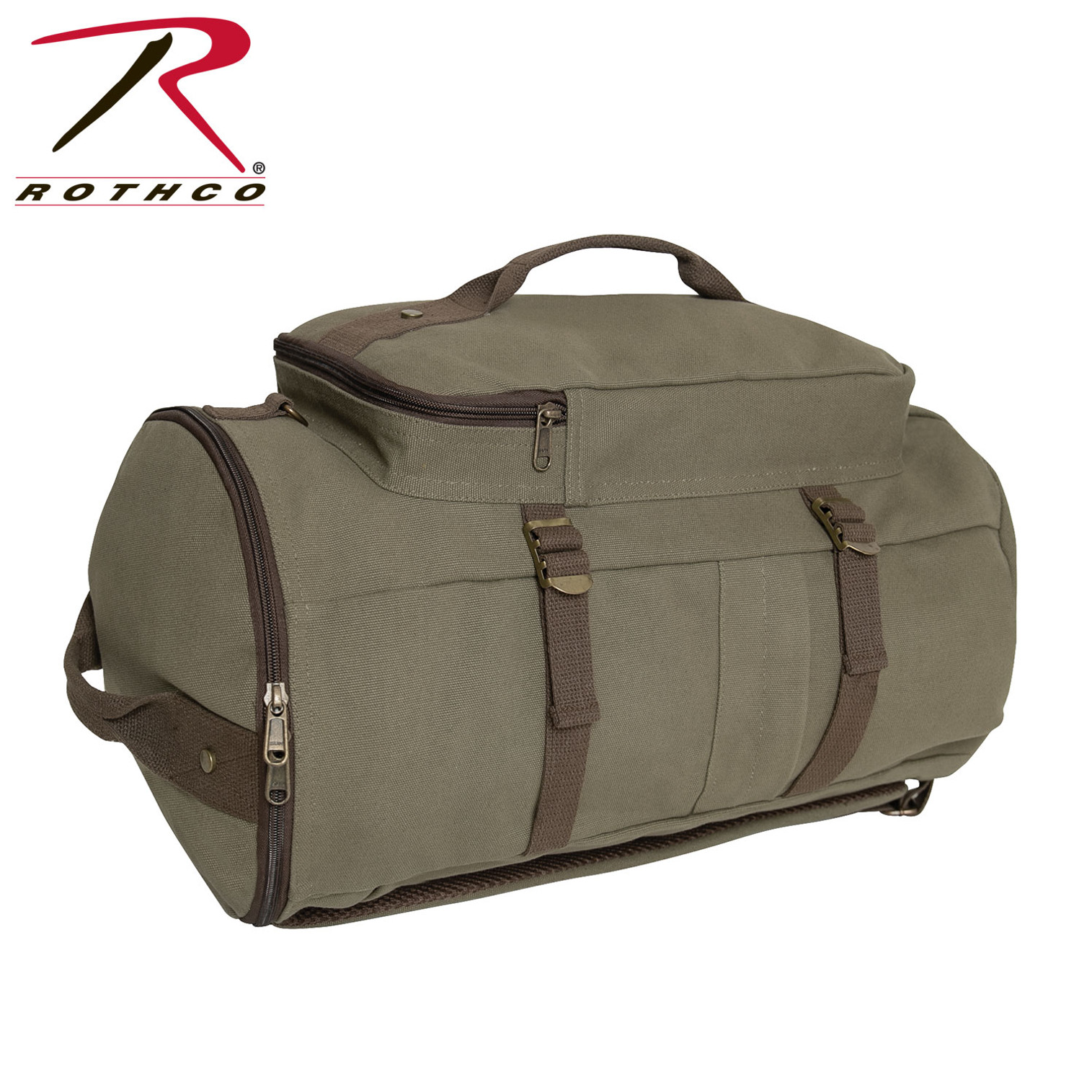 Rothco Convertible 19" Canvas Duffle/Backpack - Olive Drab/Brown