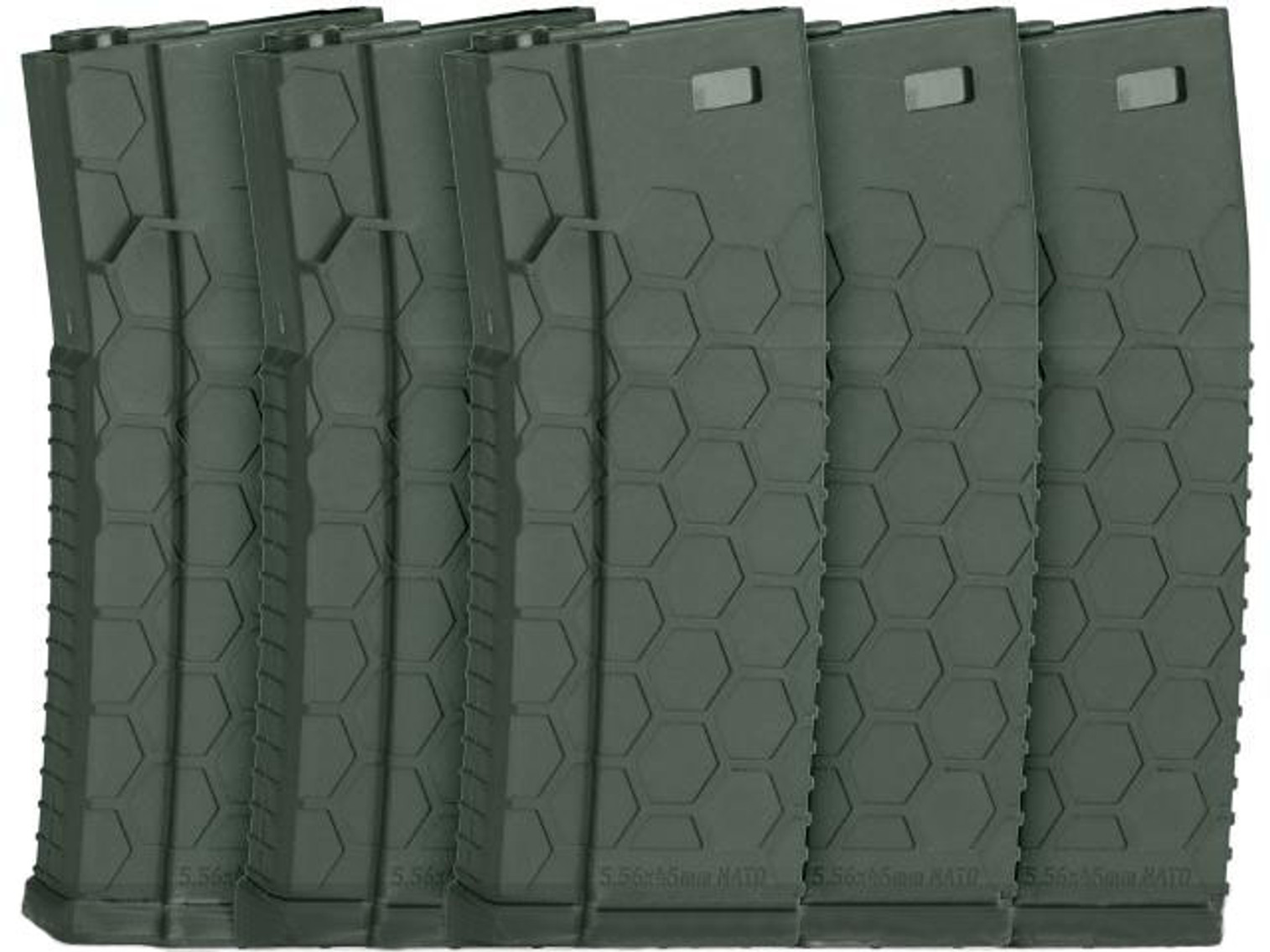 Hexmag Airsoft 120rds Polymer Mid-Cap Magazine for M4 / M16 Series Airsoft AEG Rifles (Color: OD Green / Pack of 5)