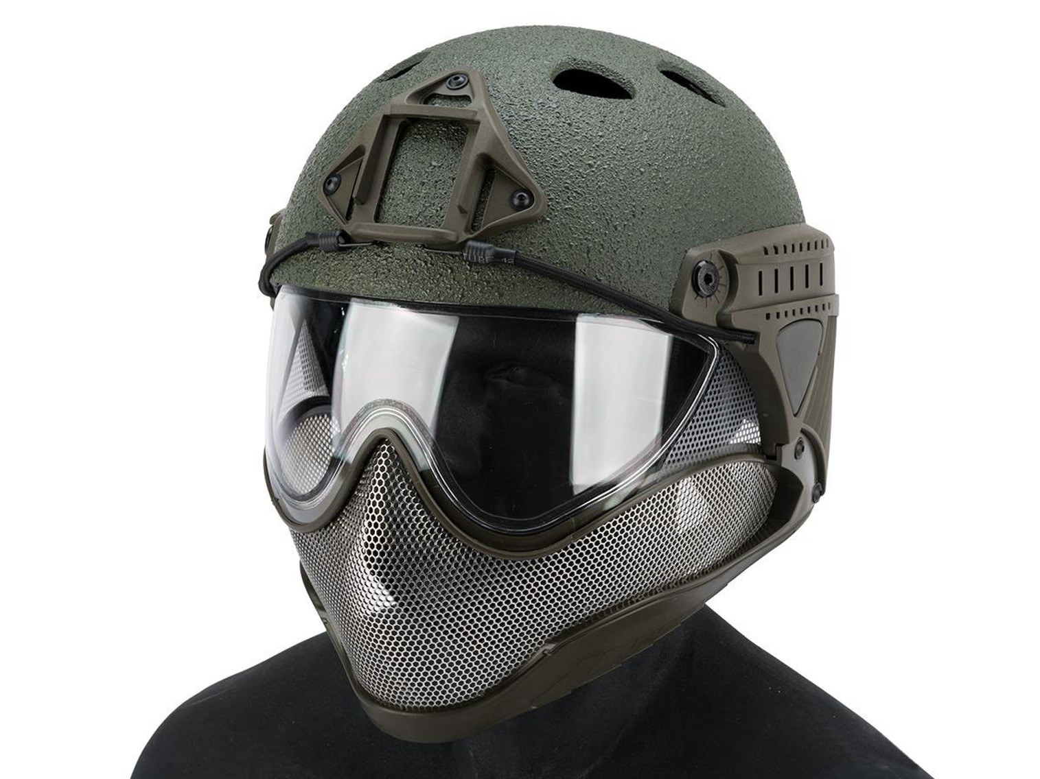 WARQ Full Face Protection "Raptor" Helmet System (Color: OD Green / Clear Lens)