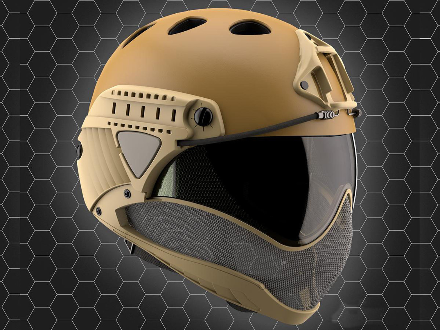 WARQ Full Face Protection Helmet System (Color: Tan / Clear Lens)