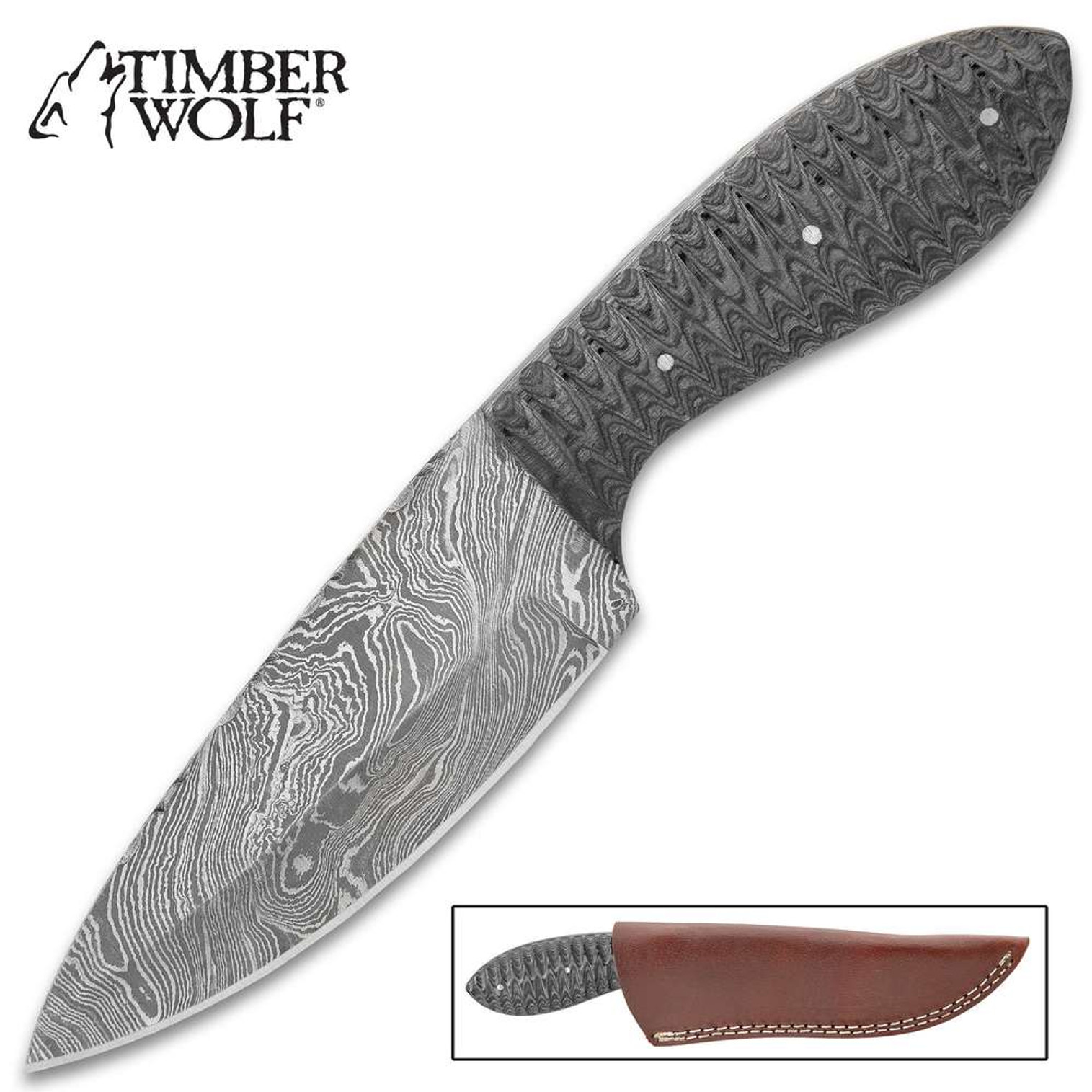 Timber Wolf River Bottom Knife w/Sheath - Damascus