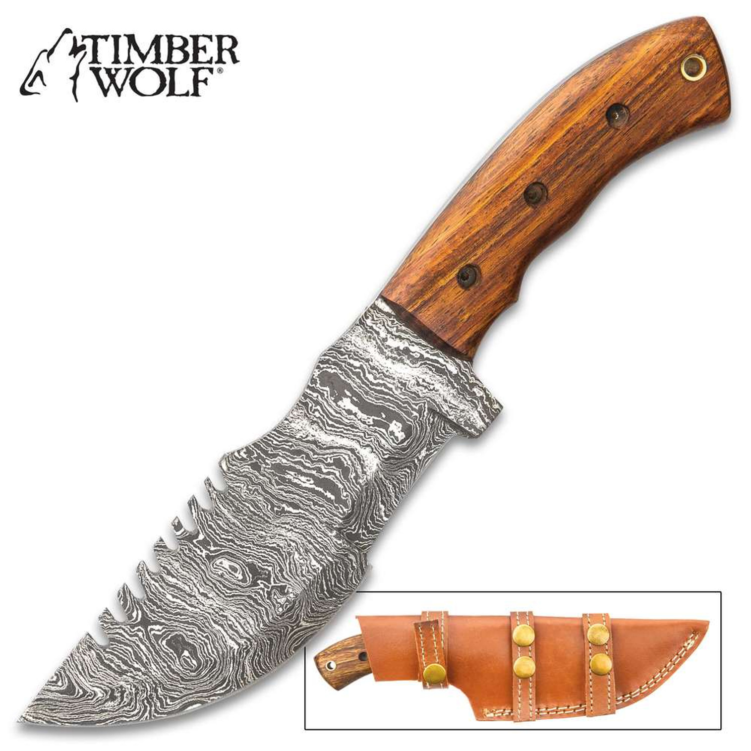 Timber Wolf Mountain Tracker Knife w/Sheath - Damascus