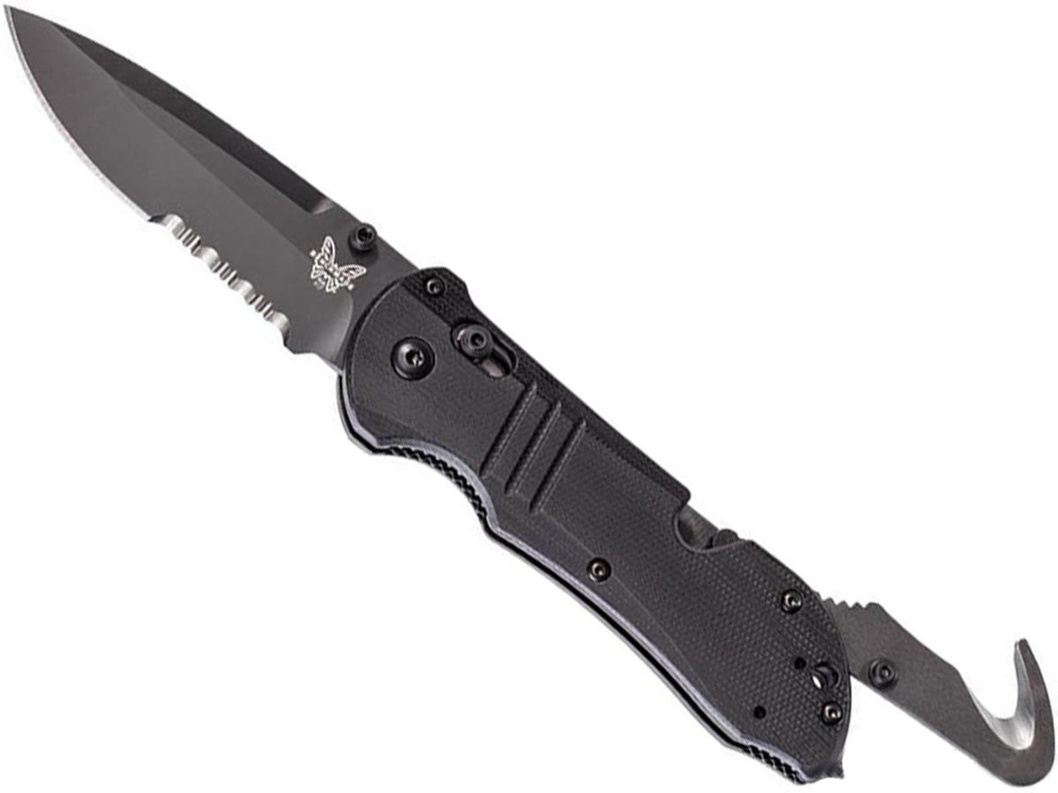 Benchmade Tactical Triage Folding Knife (Model: Drop Point / Black Plain Edge / Thin Blue Line)