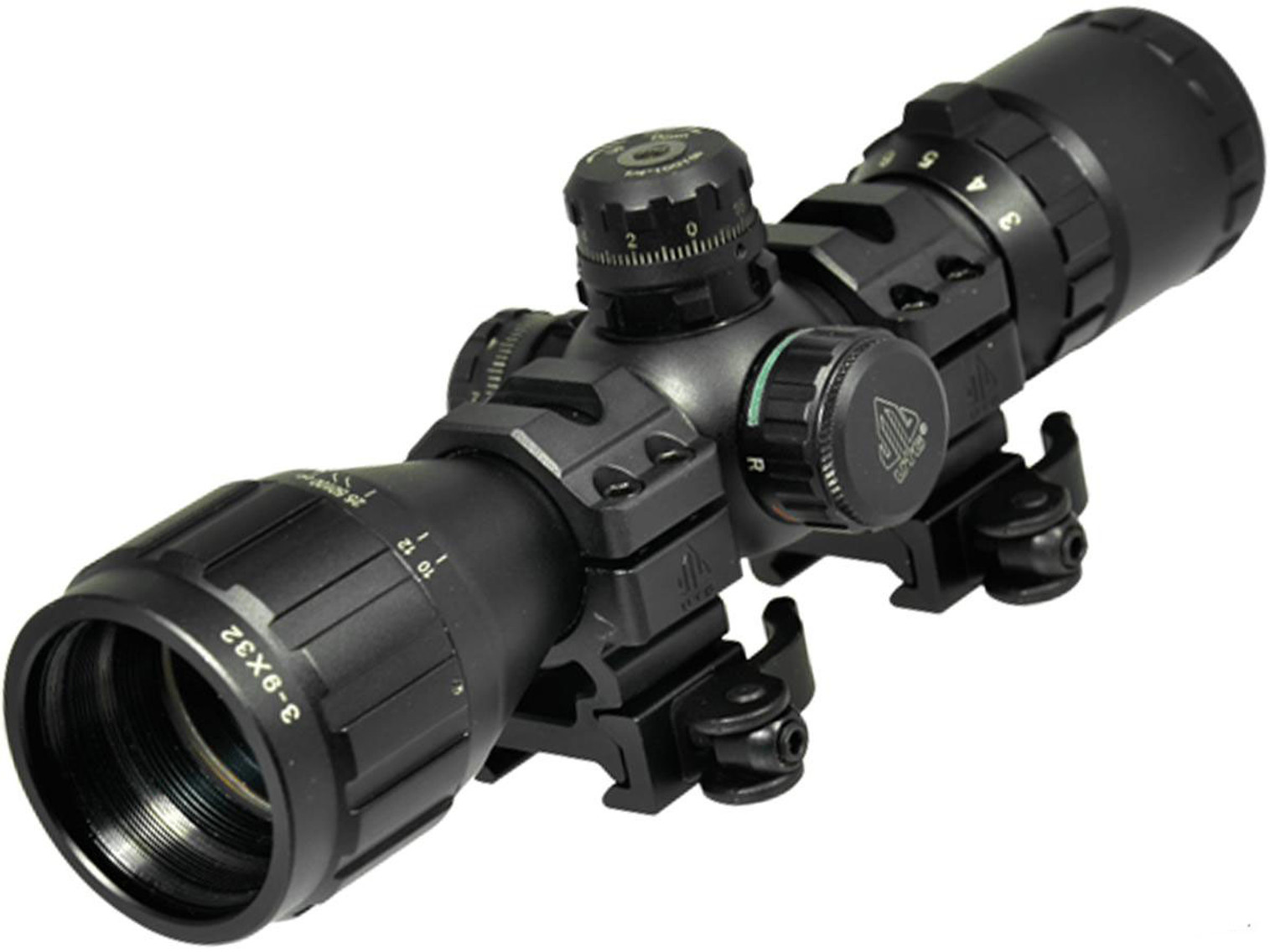 UTG BugBuster 3-9X32 with AO and QD Rings - RGB Mil-Dot Reticle