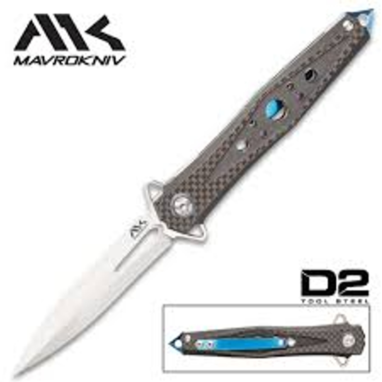 Mavrokniv Apex Pocket Knife - D2 Tool Steel Blade, Ball Bearing Opening, G10 And Carbon Steel Handle Scales, Pocket Clip - 5”