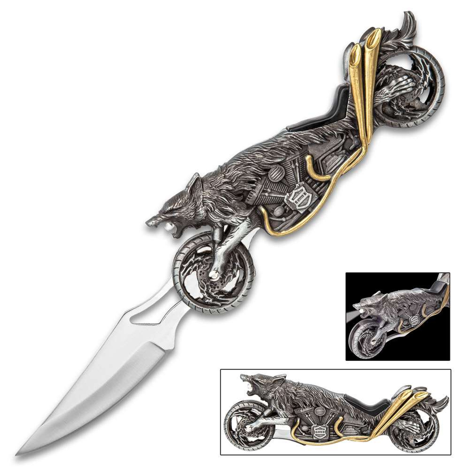 Raging Wolf Motorcycle Pocket Knife w/LED