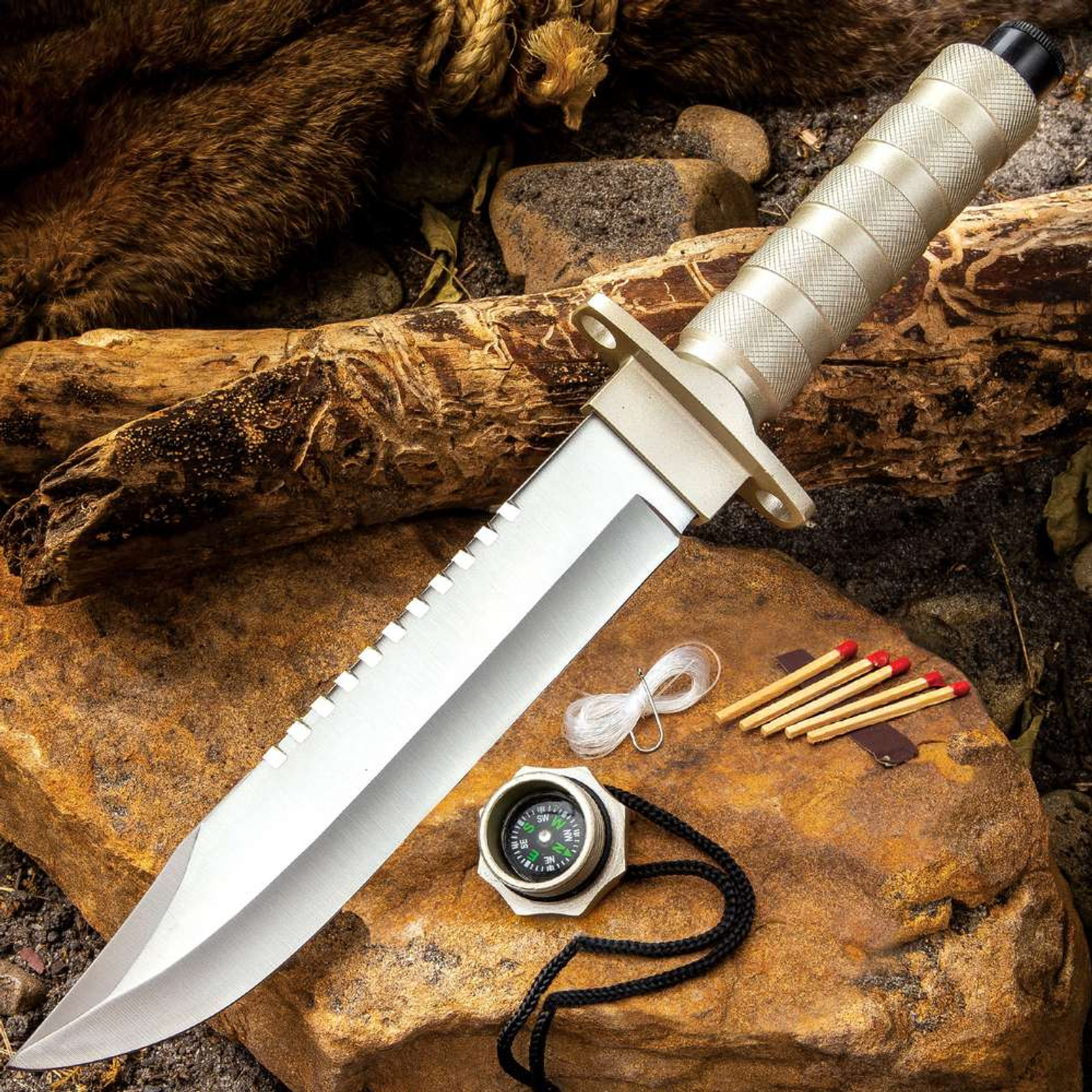 All-Terrain Survival Knife With Watertight Compartment And Sheath