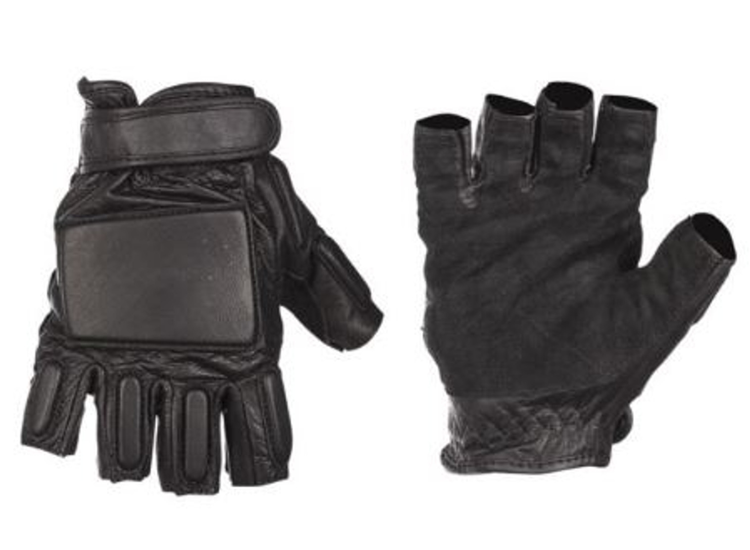 Mil-Tec Black Leather Security Fingerless Gloves