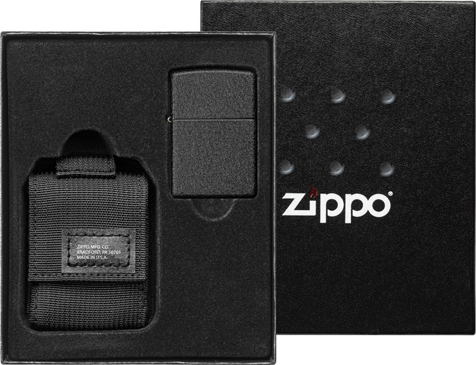 Zippo Black Crackle Lighter w/MOLLE Pouch - Black