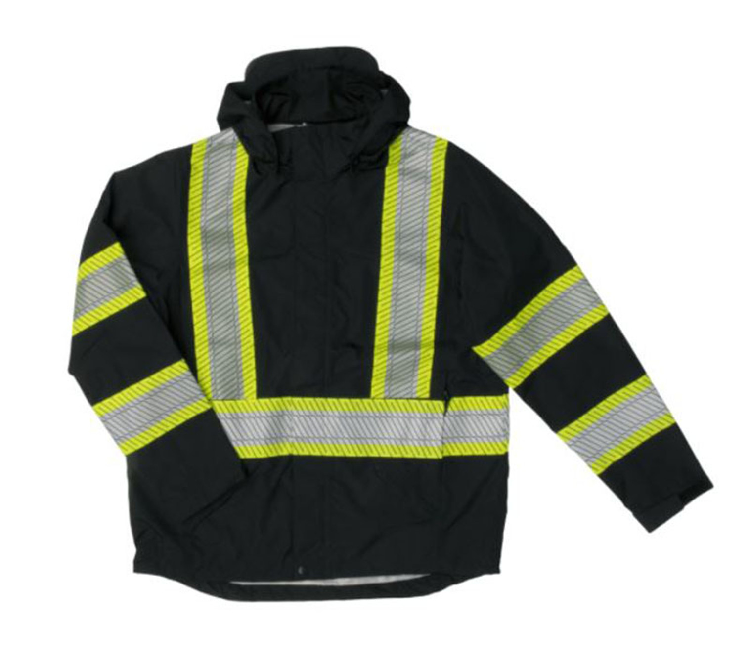 Hi-Vis Packable Safety Rain Jacket (Black)