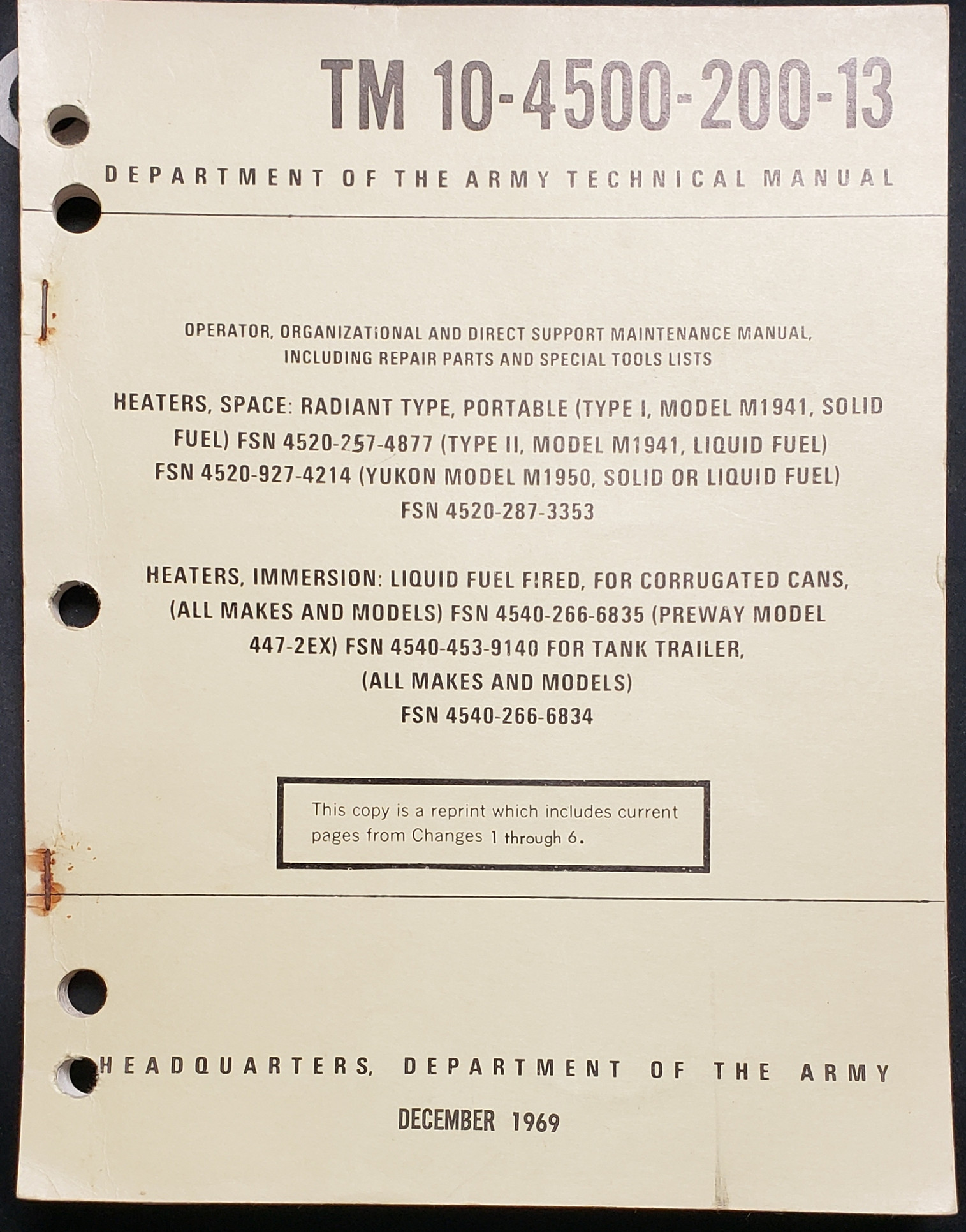 US Armed Forces Maintenance Manual - Model M1941 Space Heater (1969)