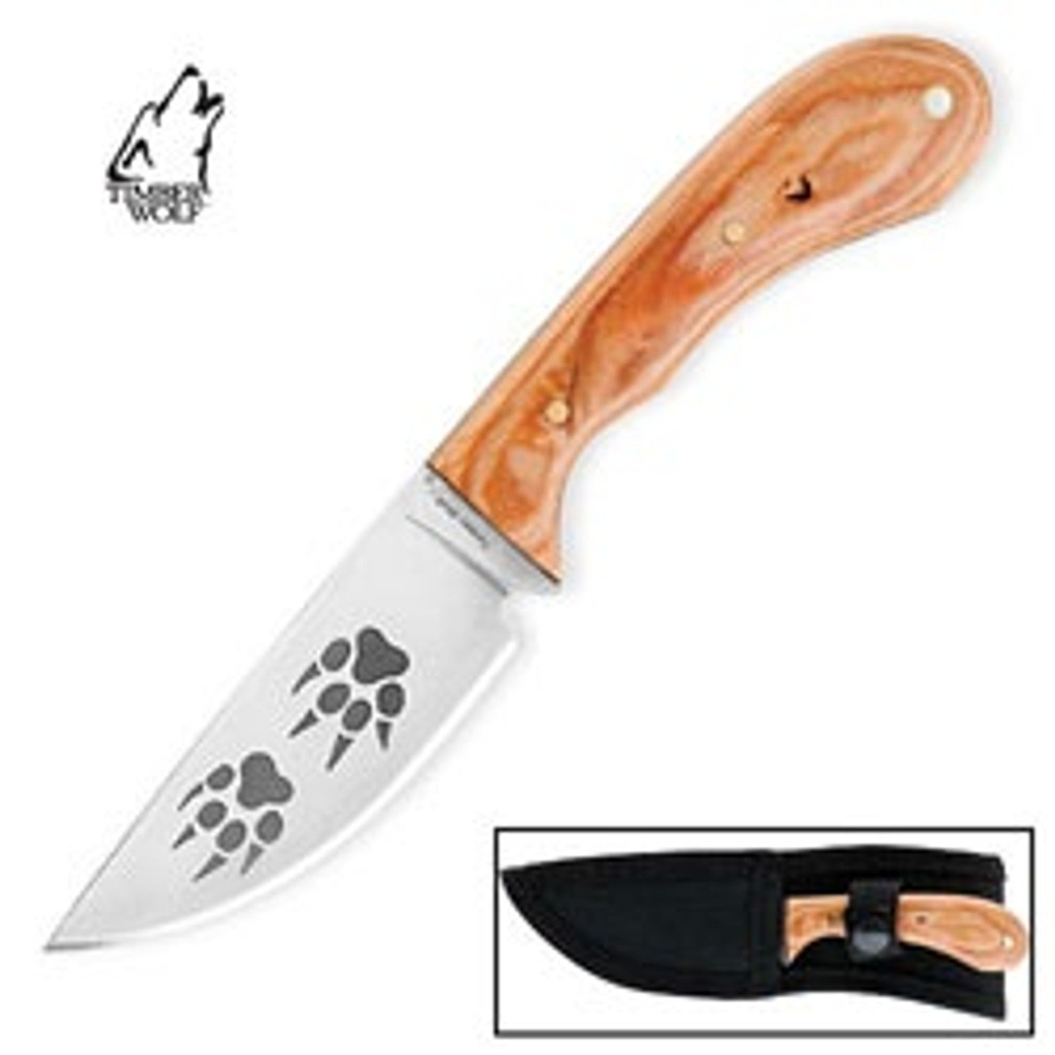 Timber Wolf Bear Tracker Wood Bowie Knife