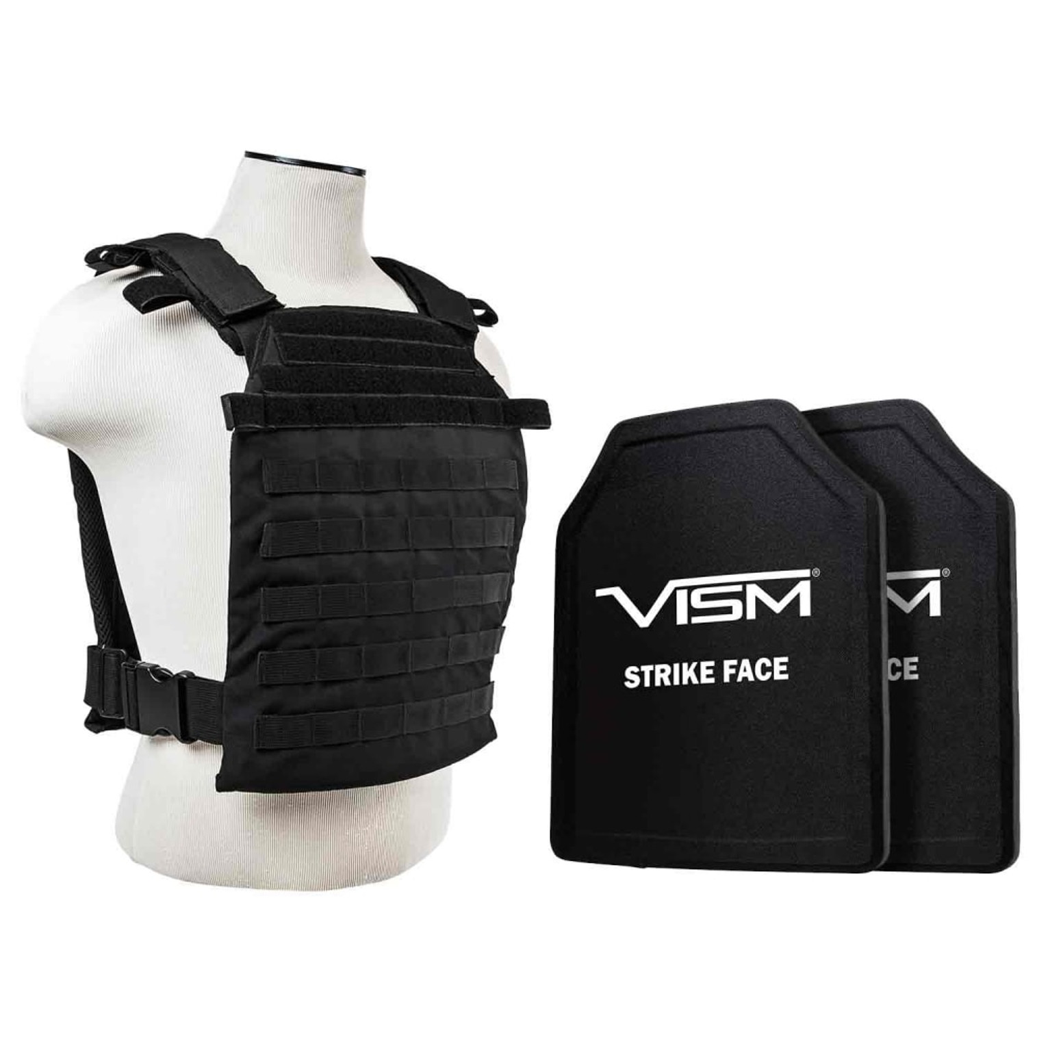 VISM Fast Plate Carrier w/10"X12' Level III+ PE STR's Cut 2X Hard Balllistic Plates [SM-2XL]