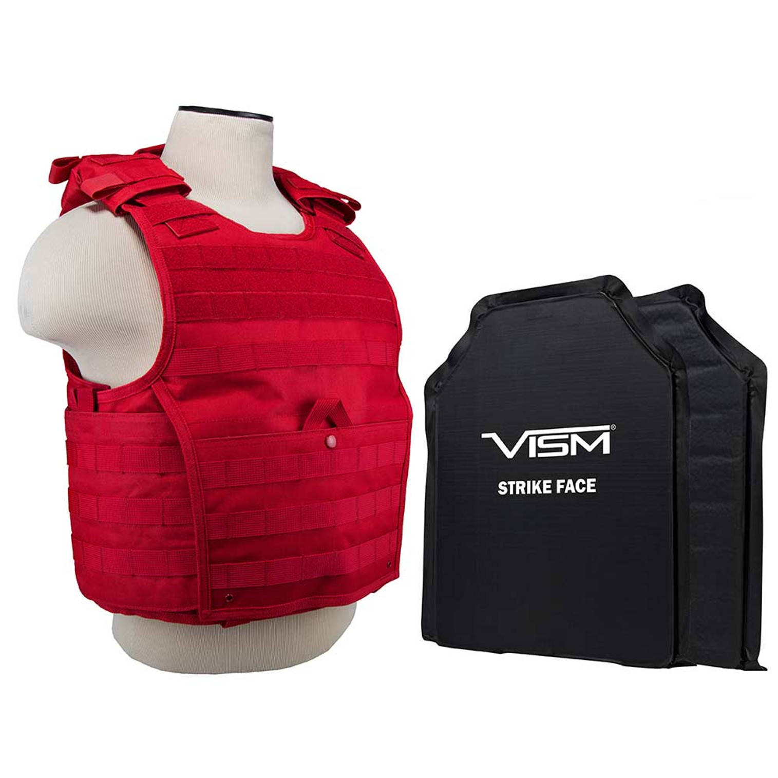 VISM Expert Plate Carrier Vest With 11"X14' Level IIIA Shooters Cut 2x Soft Ballistic Panels/ Red
