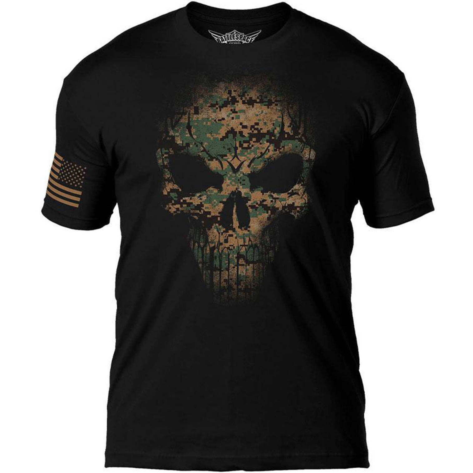 7.62 Designs "Skull Battlespace" Premium Men's Patriotic T-Shirt (Size: USMC Woodland Print)