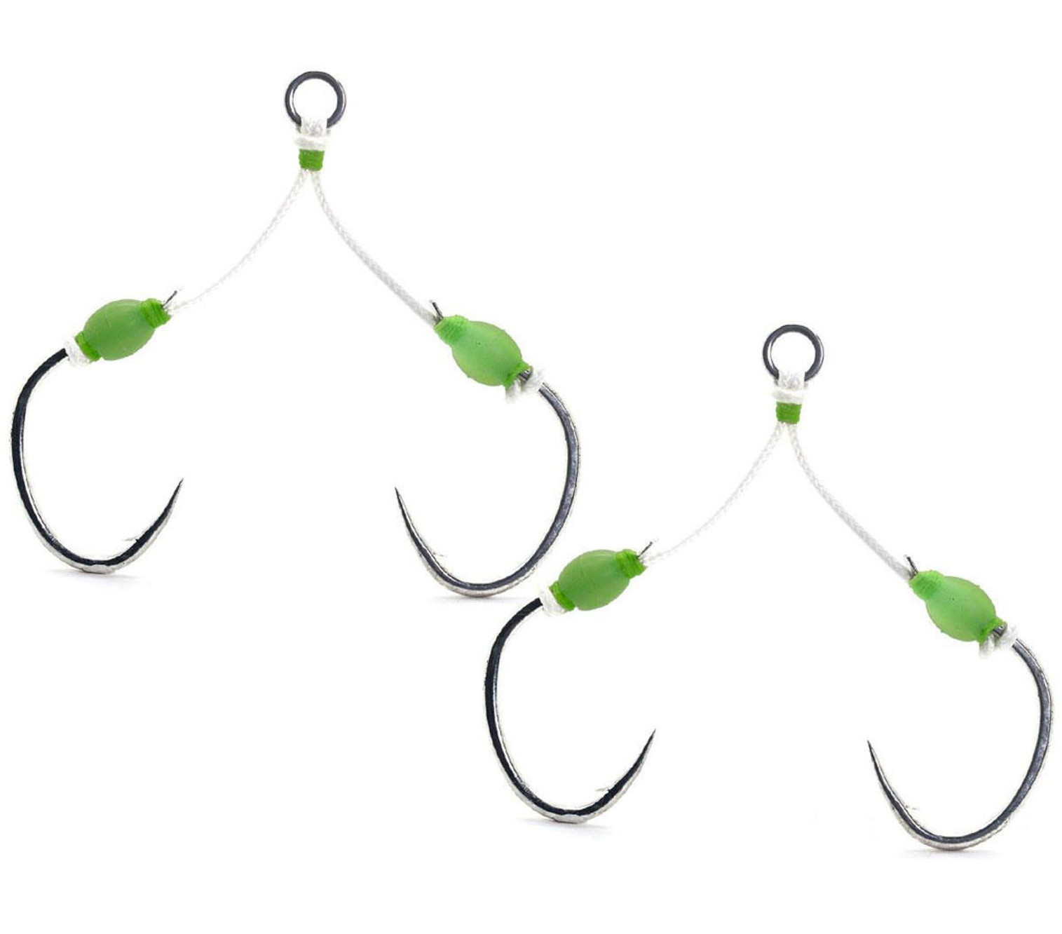 Mustad Saltwater Fishing Slow Pitch Double Jigging Assist Rig w/ Ring (Glow)