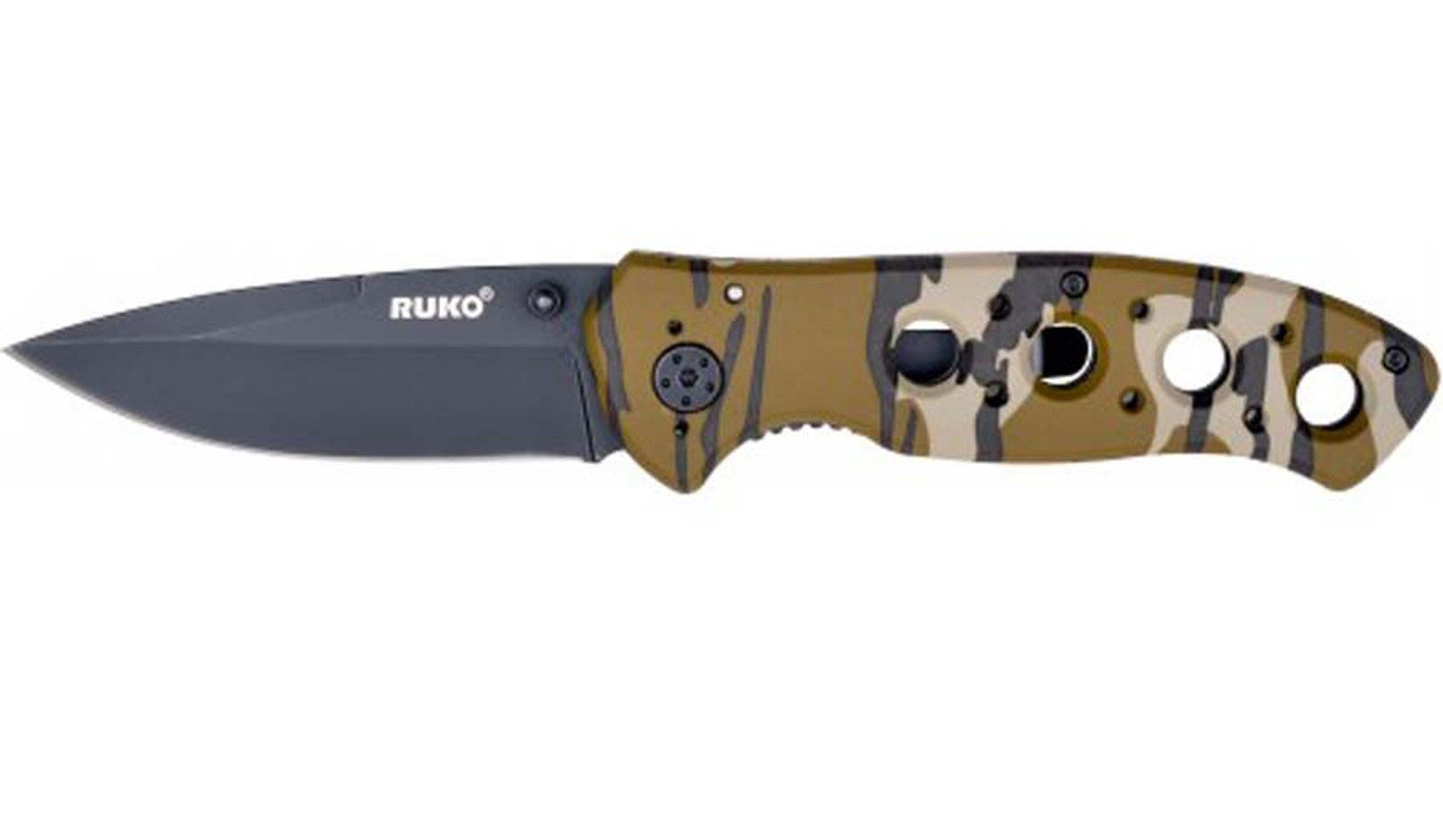 RUKO RUK0075BL, 440A, 3-1/4" Folding Blade Knife, Mossy Oak Bottomland, boxed