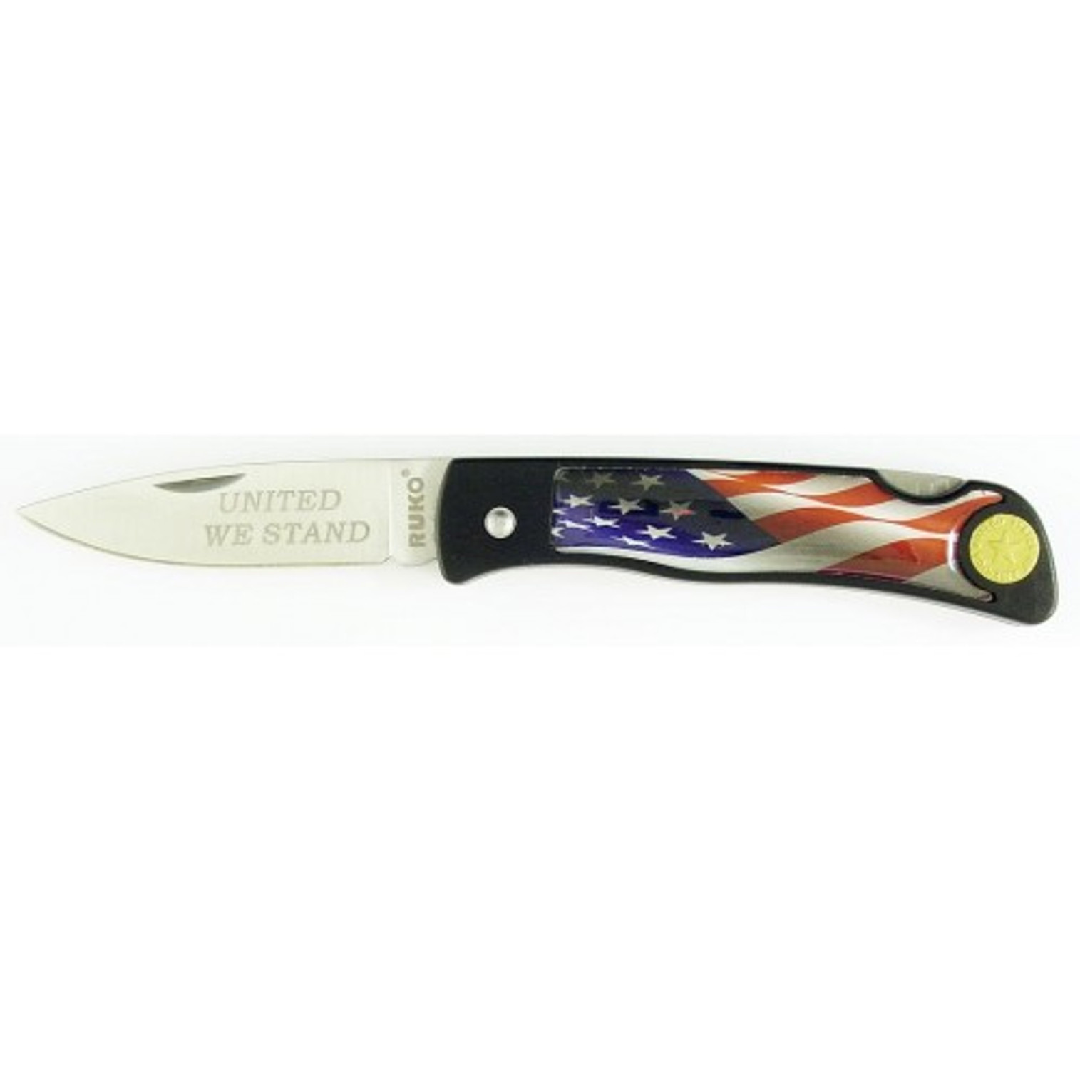 RUKO RUK0130USA, 420A, 2-1/2" Folding Blade Knife, USA Flag Image on Nylon Handle, boxed