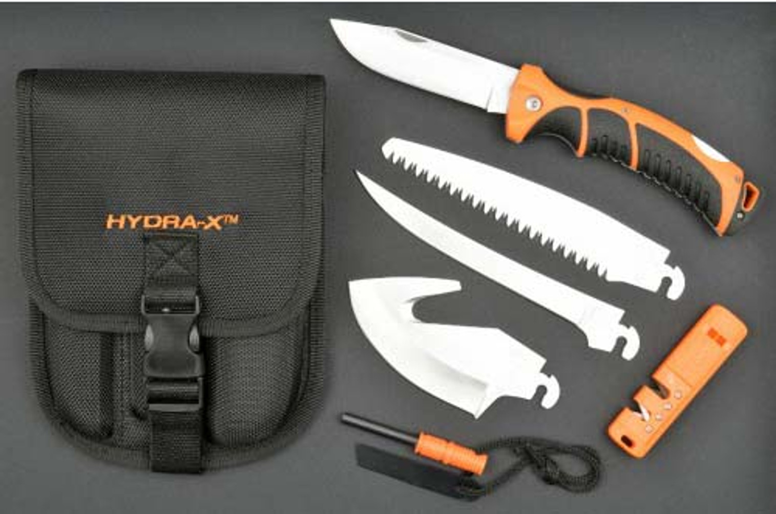 RUKO RUK0133B, Hydra-X Outdoor Adventure Set with RUKO Load & Lock blade exchange system, black sheath, boxed