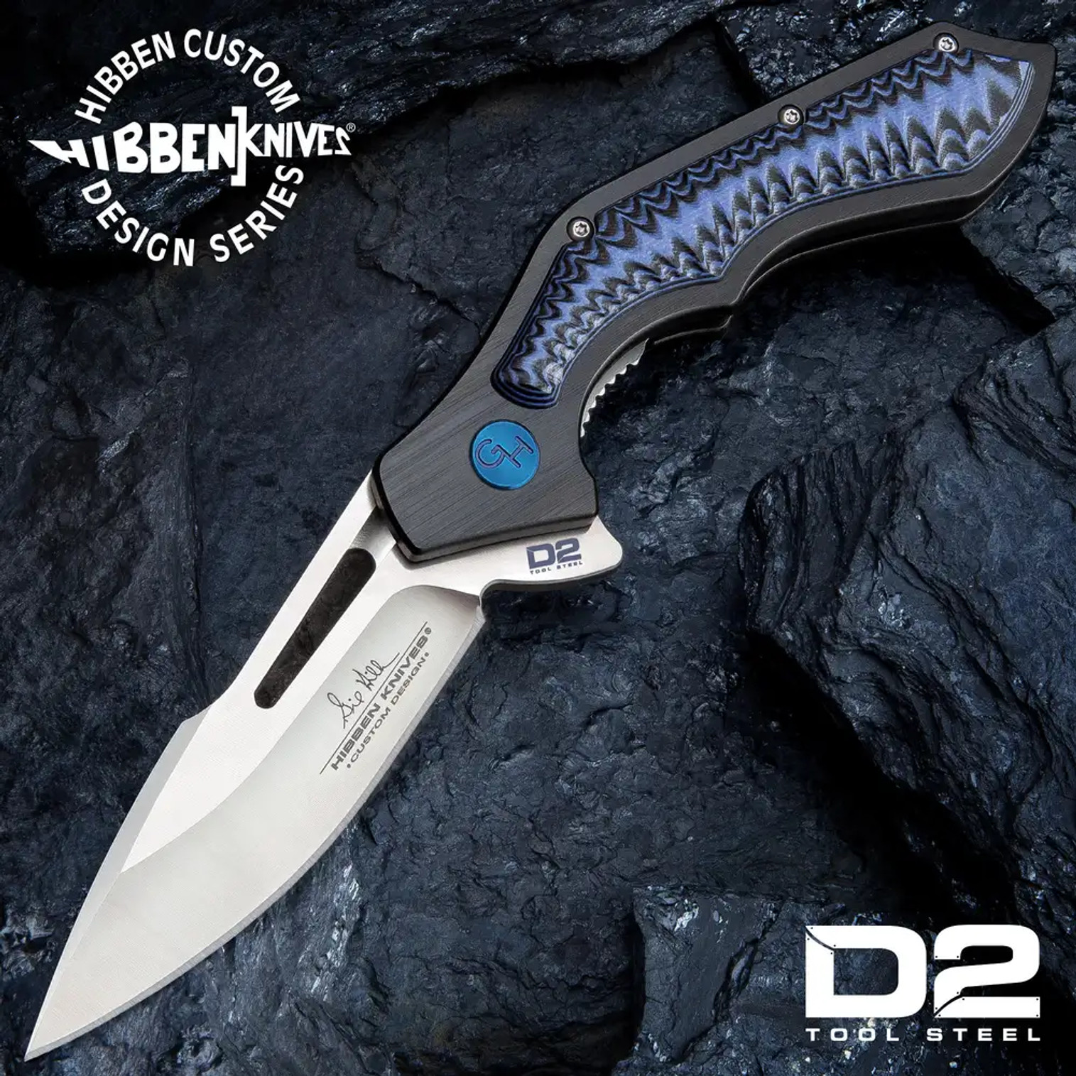 Hibben Hurricane D2 Pocket Knife - Blue & Black