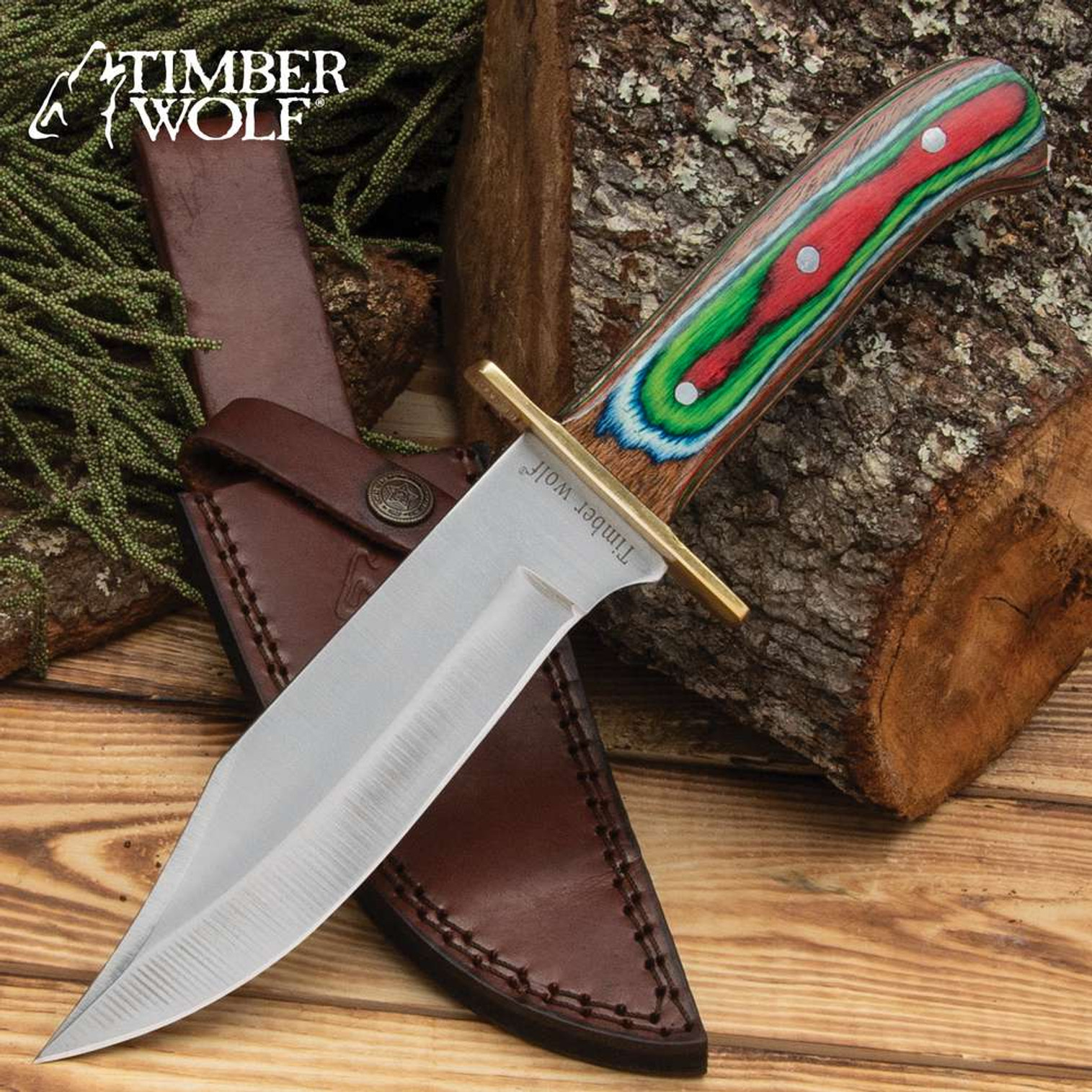 Timber Wolf Emerald Stripe Bowie Knife And Sheath