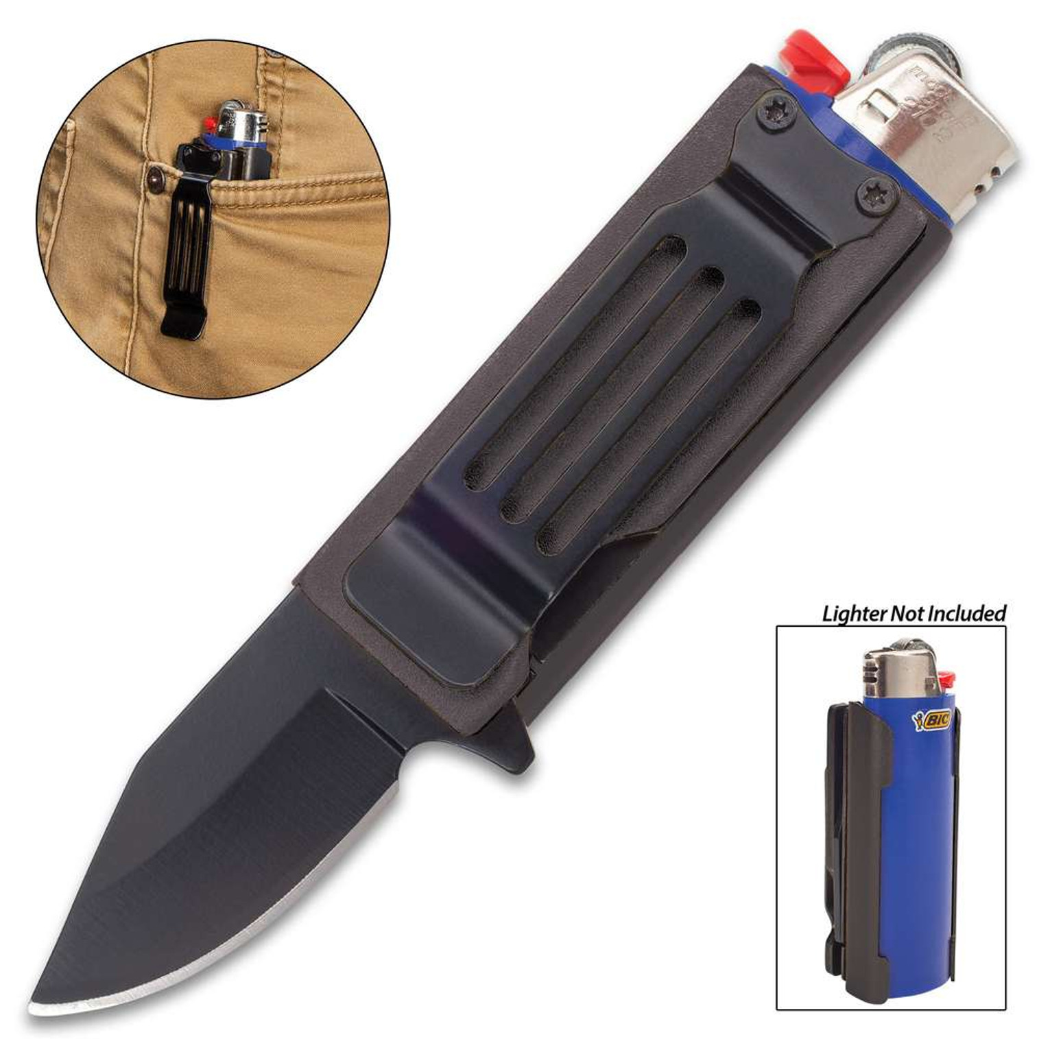 Black Lighter Caddy And Pocket Knife